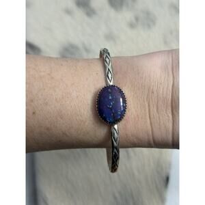 Sterling Silver Purple Mojave Oval Cuff Bracelet 925 Stacker Sawtooth Large